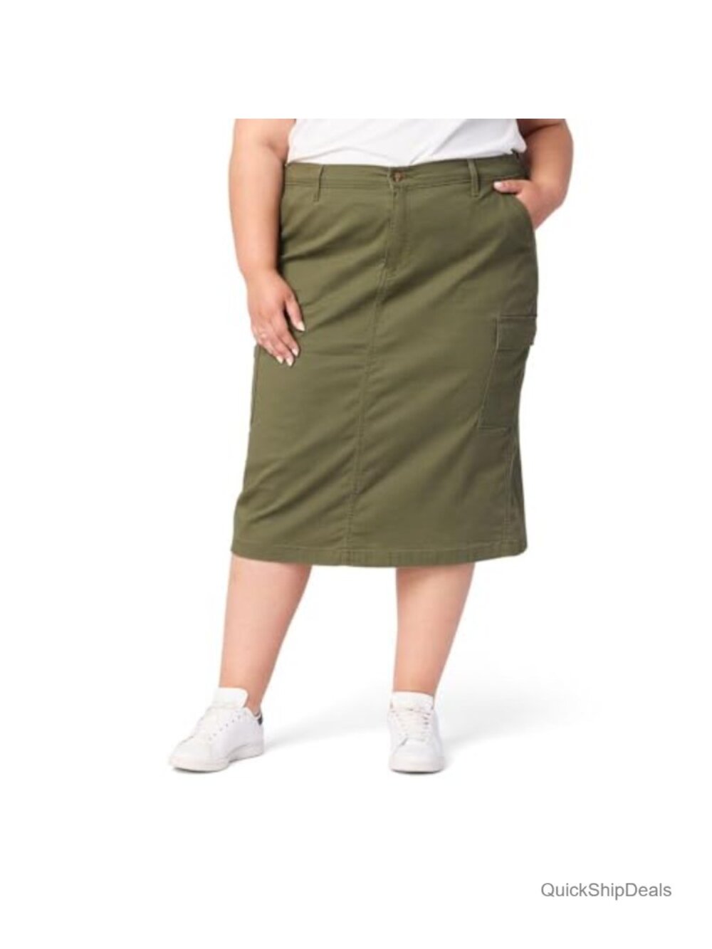 Cotton Blend Cargo Midi Skirt with Pockets